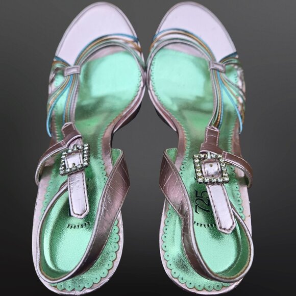 Y2K Pink Metallic Stiletto Sandals Size 6.5 Rhinestone Buckles Mcbling Prom - Picture 9 of 16